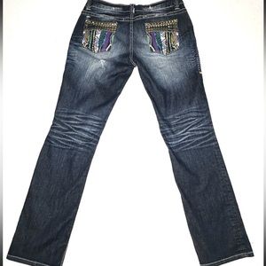 Coogi Jeans Women's 13/14 Dark Blue Jeans Purple Gold Embroidery Studded Bootcut